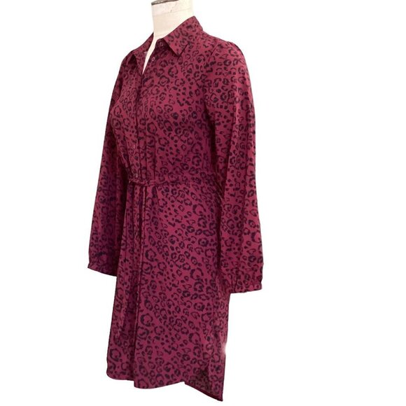 A New Day Shirt Dress S Burgundy & Black Leopard Print #29W - Picture 5 of 8